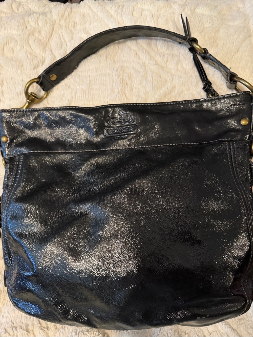 Black Vintage Coach Patent Leather Shoulder Bag by Coach